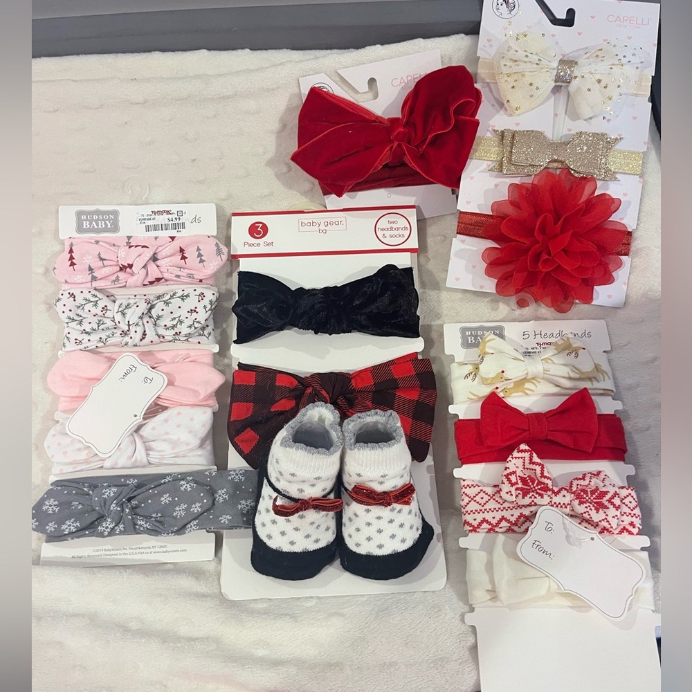 15 holiday headband and one pair of matching socks